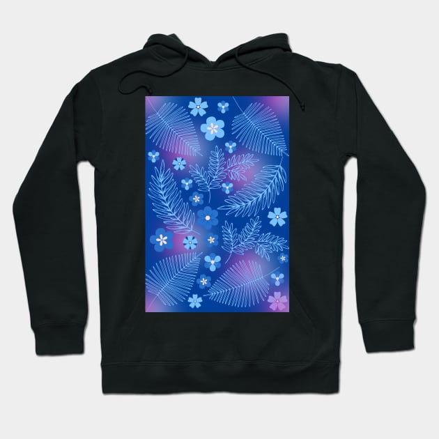 Light Blue leaves and flowers pattern Hoodie by PedaDesign
